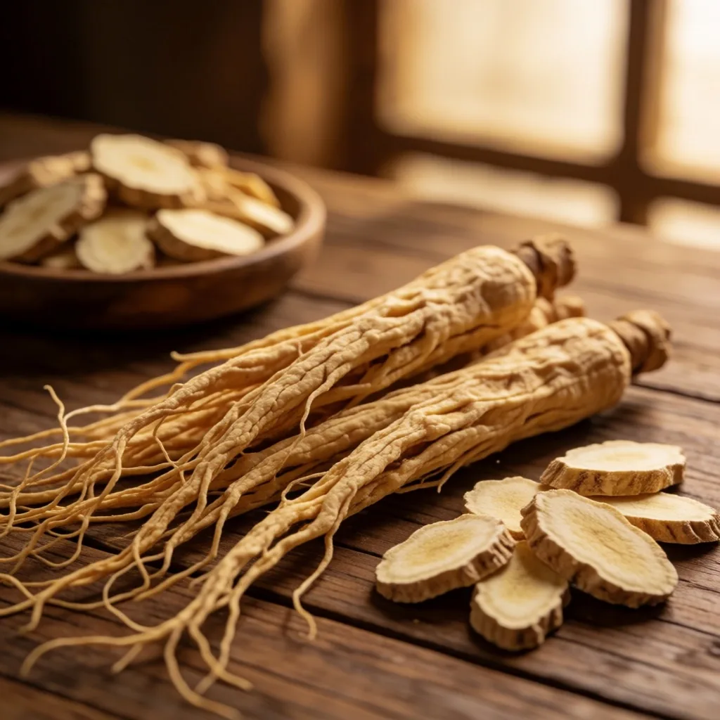 Dried ginseng root on vellum